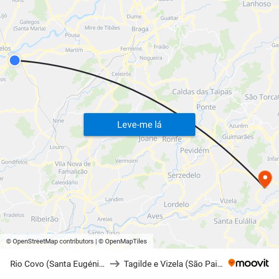 Rio Covo (Santa Eugénia) to Tagilde e Vizela (São Paio) map