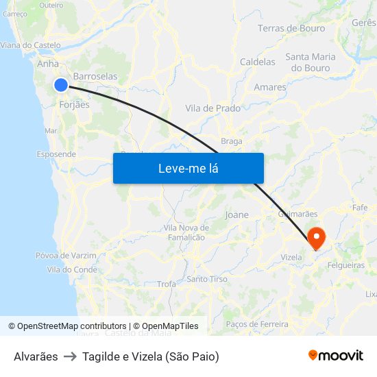 Alvarães to Tagilde e Vizela (São Paio) map