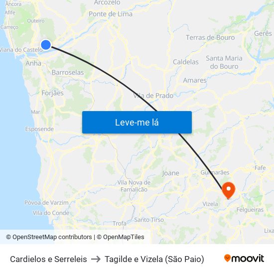 Cardielos e Serreleis to Tagilde e Vizela (São Paio) map