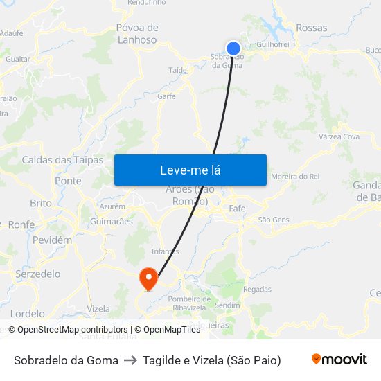 Sobradelo da Goma to Tagilde e Vizela (São Paio) map