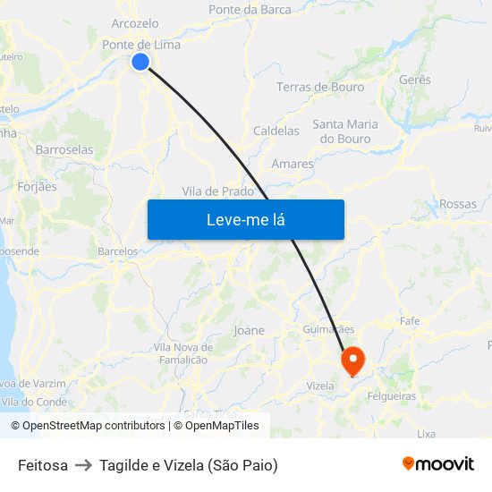 Feitosa to Tagilde e Vizela (São Paio) map