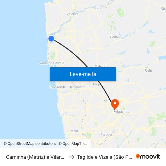 Caminha (Matriz) e Vilarelho to Tagilde e Vizela (São Paio) map