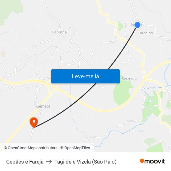 Cepães e Fareja to Tagilde e Vizela (São Paio) map