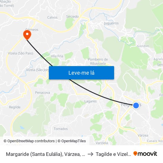 Margaride (Santa Eulália), Várzea, Lagares, Varziela e Moure to Tagilde e Vizela (São Paio) map