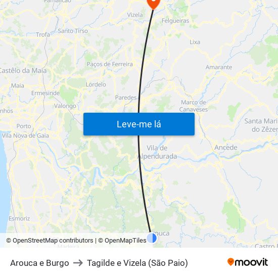 Arouca e Burgo to Tagilde e Vizela (São Paio) map