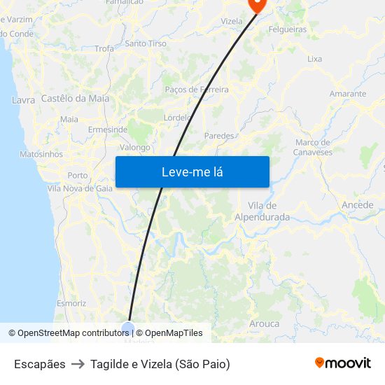 Escapães to Tagilde e Vizela (São Paio) map