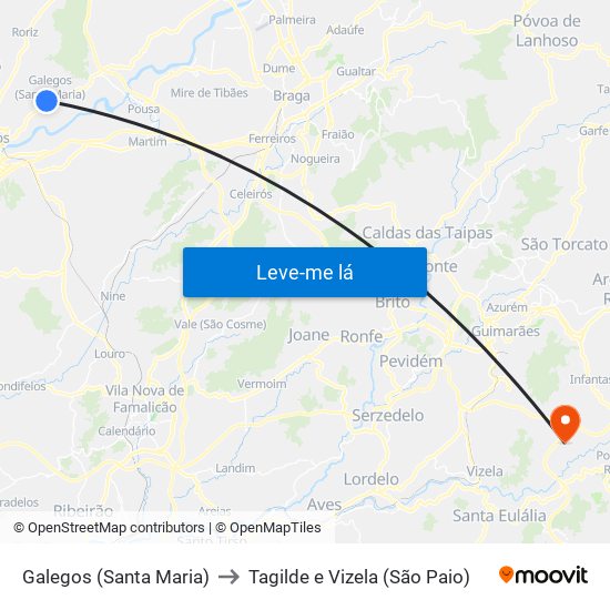 Galegos (Santa Maria) to Tagilde e Vizela (São Paio) map