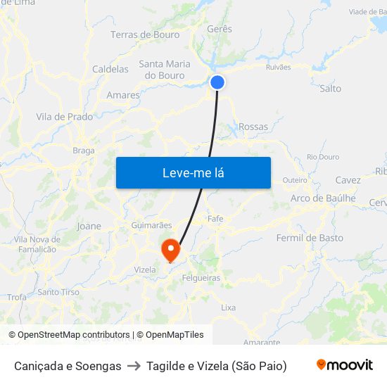 Caniçada e Soengas to Tagilde e Vizela (São Paio) map