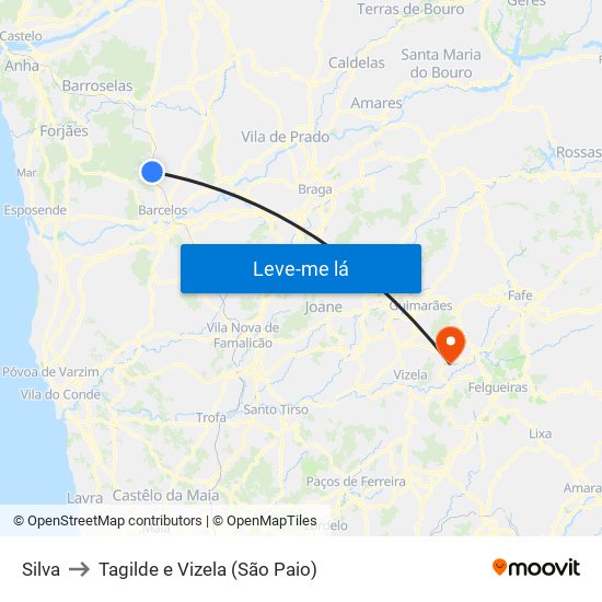 Silva to Tagilde e Vizela (São Paio) map