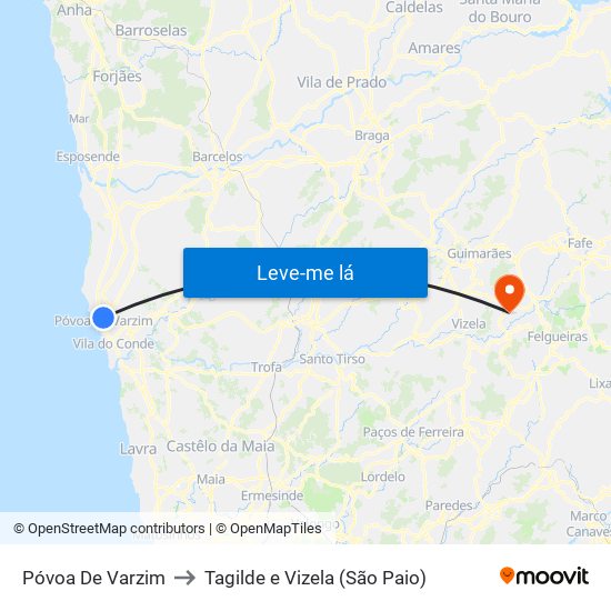 Póvoa De Varzim to Tagilde e Vizela (São Paio) map