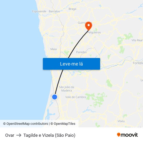 Ovar to Tagilde e Vizela (São Paio) map