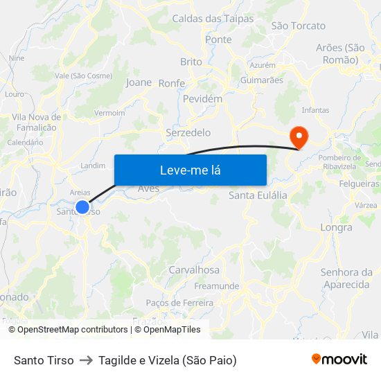 Santo Tirso to Tagilde e Vizela (São Paio) map