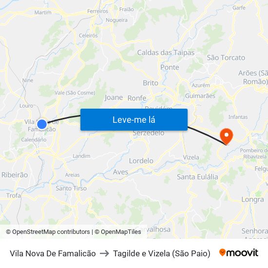 Vila Nova De Famalicão to Tagilde e Vizela (São Paio) map