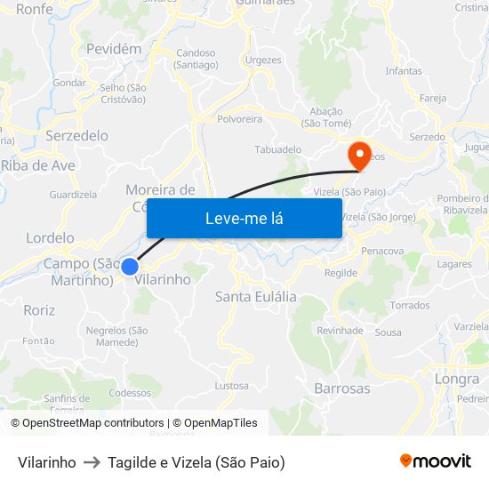 Vilarinho to Tagilde e Vizela (São Paio) map