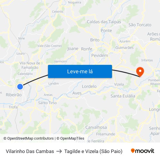 Vilarinho Das Cambas to Tagilde e Vizela (São Paio) map