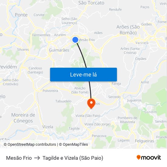 Mesão Frio to Tagilde e Vizela (São Paio) map