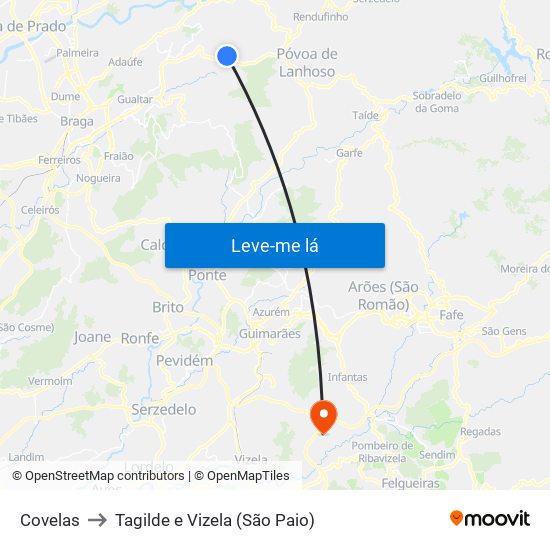 Covelas to Tagilde e Vizela (São Paio) map