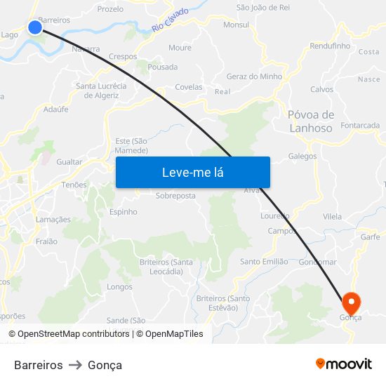 Barreiros to Gonça map