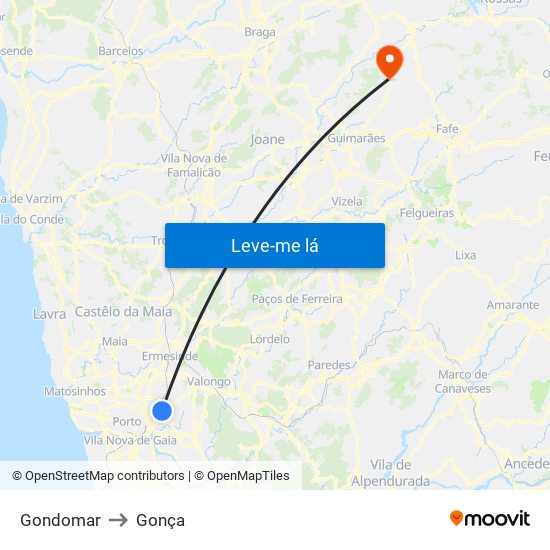 Gondomar to Gonça map