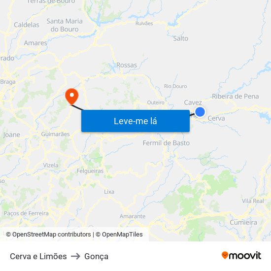 Cerva e Limões to Gonça map