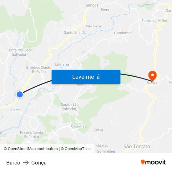 Barco to Gonça map