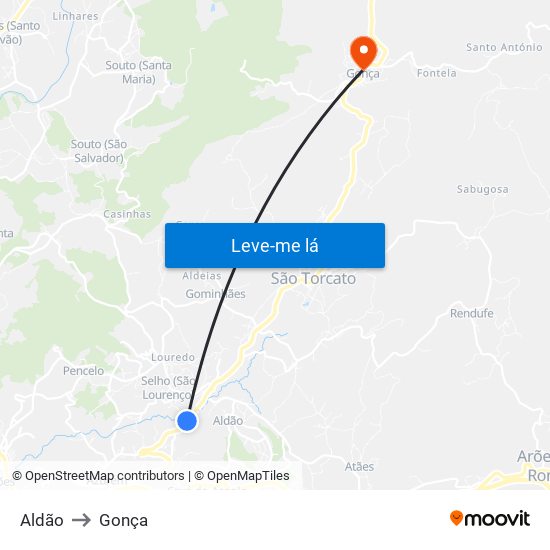 Aldão to Gonça map