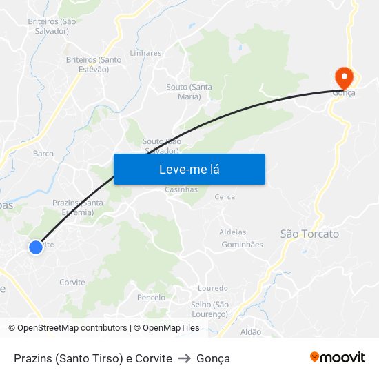 Prazins (Santo Tirso) e Corvite to Gonça map
