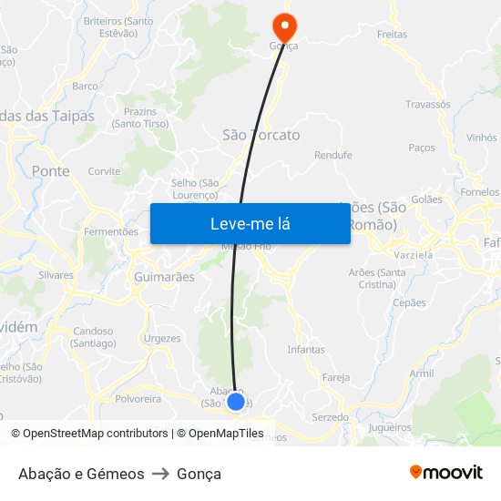 Abação e Gémeos to Gonça map