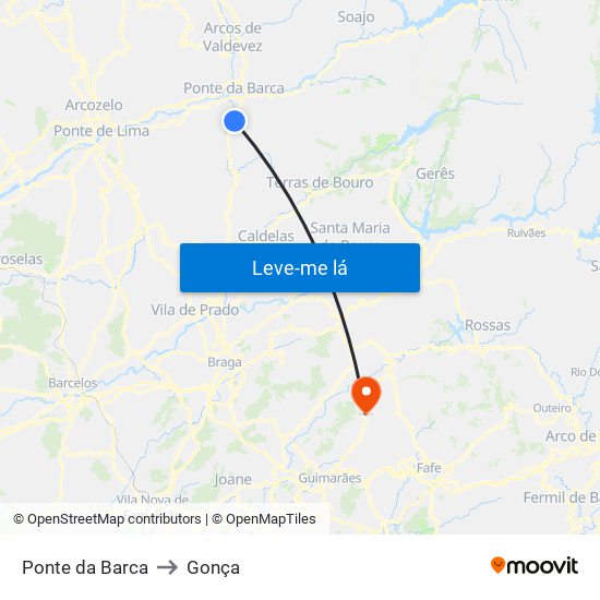 Ponte da Barca to Gonça map