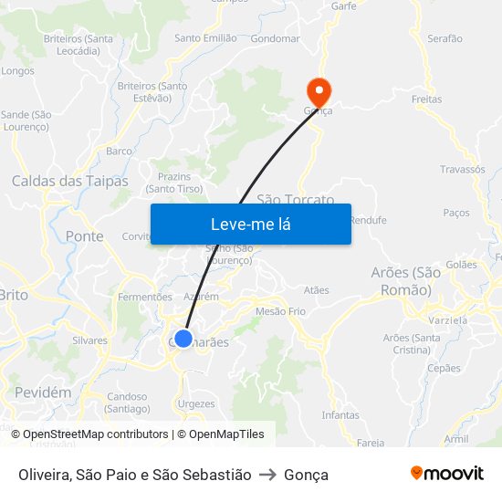 Oliveira, São Paio e São Sebastião to Gonça map