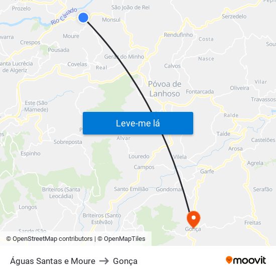 Águas Santas e Moure to Gonça map