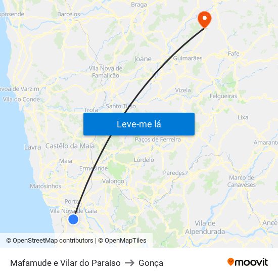 Mafamude e Vilar do Paraíso to Gonça map