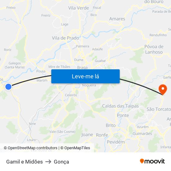 Gamil e Midões to Gonça map