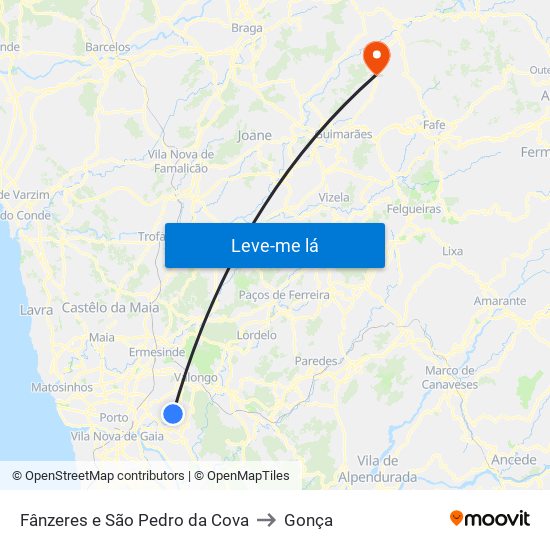 Fânzeres e São Pedro da Cova to Gonça map