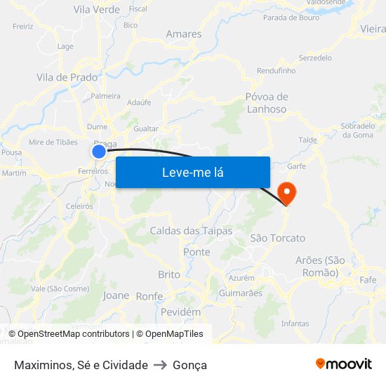 Maximinos, Sé e Cividade to Gonça map