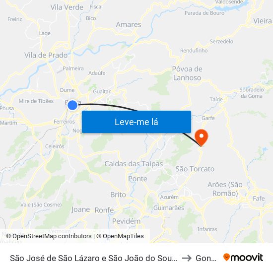 São José de São Lázaro e São João do Souto to Gonça map