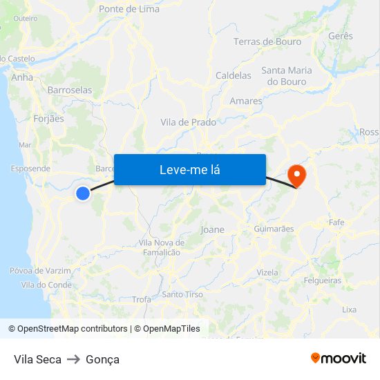 Vila Seca to Gonça map