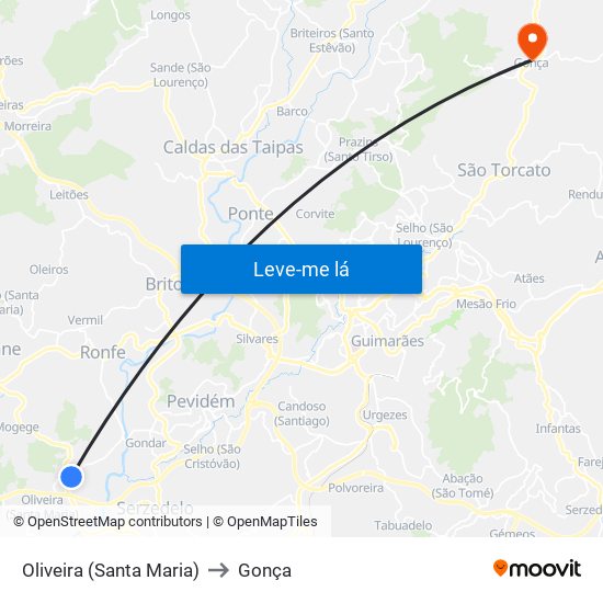 Oliveira (Santa Maria) to Gonça map