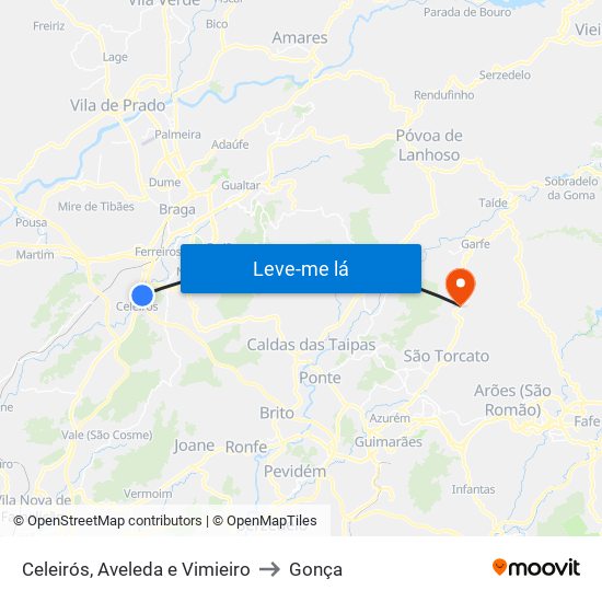 Celeirós, Aveleda e Vimieiro to Gonça map