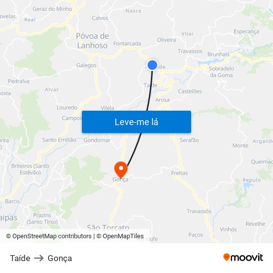 Taíde to Gonça map