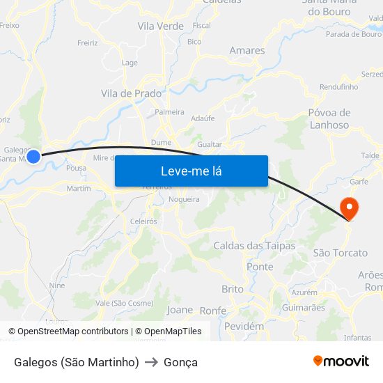 Galegos (São Martinho) to Gonça map