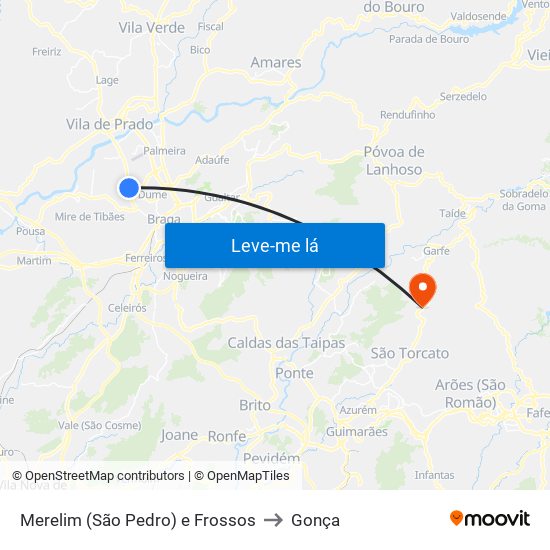 Merelim (São Pedro) e Frossos to Gonça map