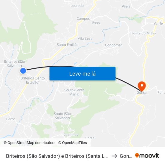 Briteiros (São Salvador) e Briteiros (Santa Leocádia) to Gonça map