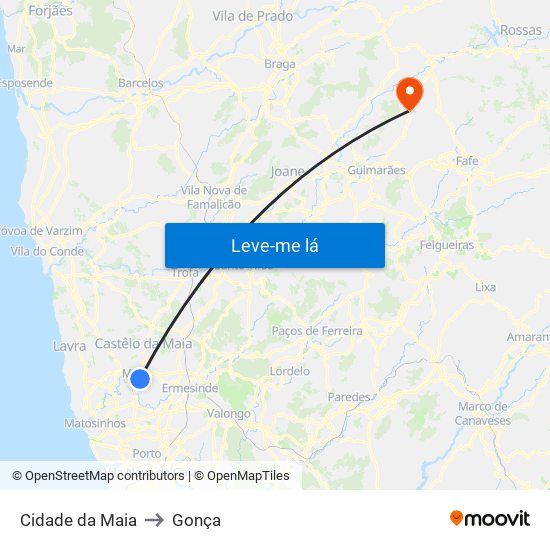 Cidade da Maia to Gonça map