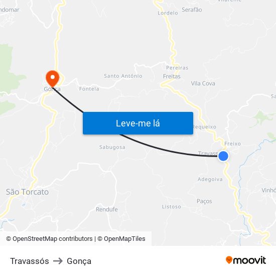 Travassós to Gonça map