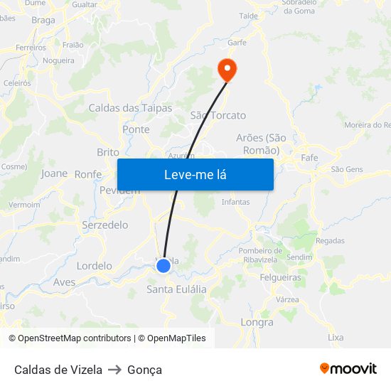 Caldas de Vizela to Gonça map