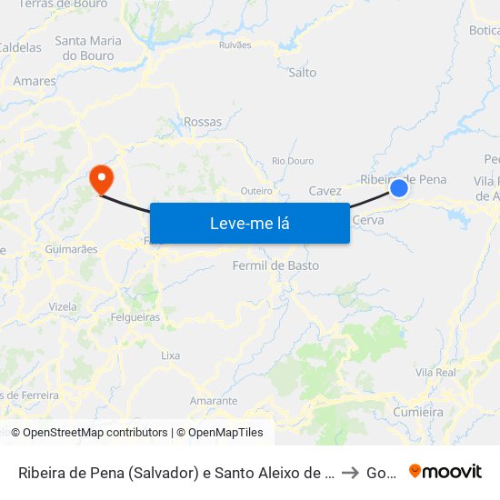 Ribeira de Pena (Salvador) e Santo Aleixo de Além-Tâmega to Gonça map