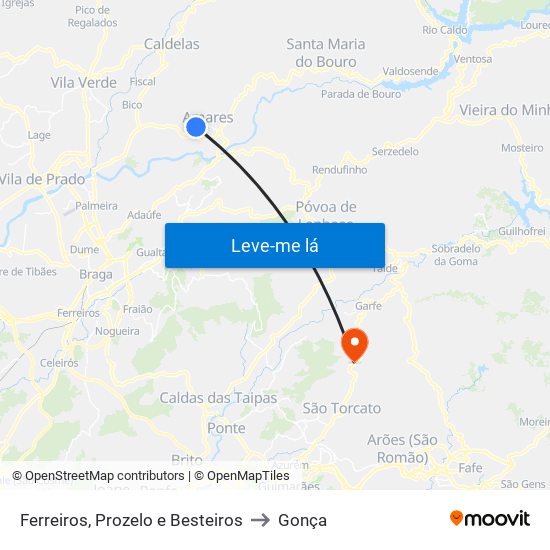 Ferreiros, Prozelo e Besteiros to Gonça map