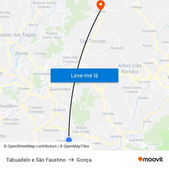 Tabuadelo e São Faustino to Gonça map