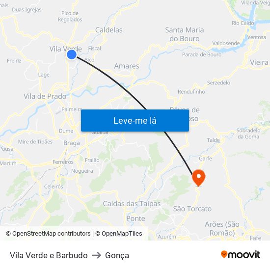 Vila Verde e Barbudo to Gonça map